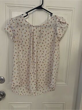 Haute Monde White Floral Cap-Sleeve Scoop Neck Blouse